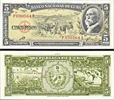 *5 Pesos Kuba 1958, P91a UNC - Kliknutím na obrázok zatvorte -